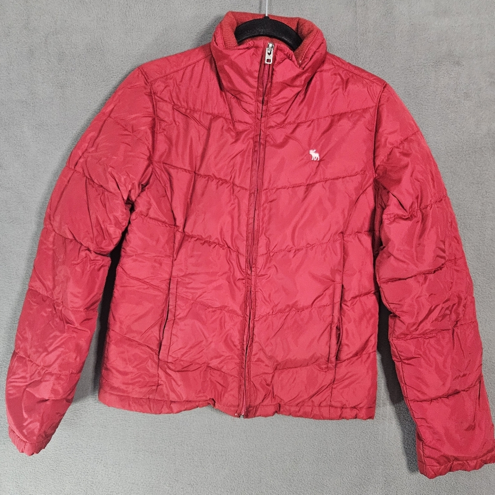 VINTAGE 90s Abercrombie Fitch Puffer Jacket Womens M Red Feather Lined Down Y2K